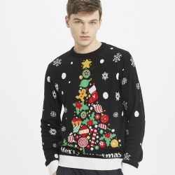 Unisex Christmas sweater jacquard pattern Xmas Knitted Pullover men's black knitwear