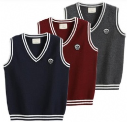 Custom Logo Kid Boys Girls School Varsity Embroidered Crest Sleeveless Uniform Sweater Waistcoat Vest