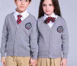 Custom V Neck Plain Knit Kids School Uniform Sweater Cardigan