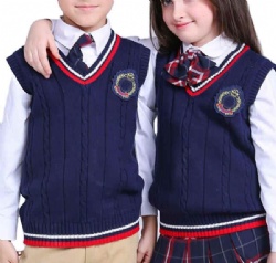 Kid boys and girls school cable knit vest school unisex sleeveless uniform knitwear