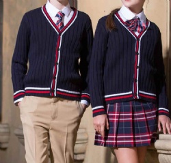 V neck ribbed knit unisex cardigan high school sweater uniform