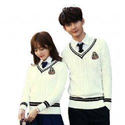 Fall Winter V-neck Long Sleeve Knit School Uniform Knitwear Tipping Unisex School Sweater