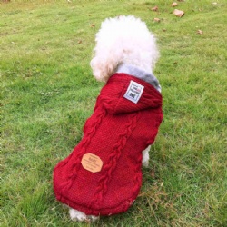 Winter fleece hoodie dog knitwear cable knit pet jacket