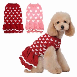 Heart Dog Sweatshirt Pet Clothes Knitwear Dog Sweater Dresses