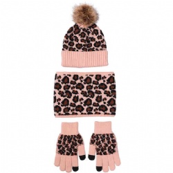 Leopard Print Winter Hats And Gloves And Scarf 3 pcs Set