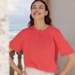 crew neck solid color short sleeve cashmere knit top