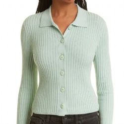 Cashmere polo collar ribbed cardigan