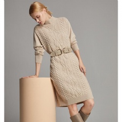 cable cashmere wool knitted dress turtle neck