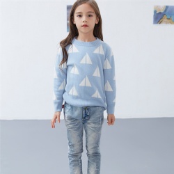 Jacquard cashmere knit jumper kid girls crew neck