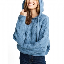 Long Sleeve Cable Hooded Women Sweater